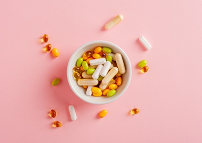 bowl of colorful vitamins