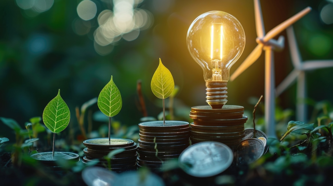 coins with a lightbulb on top, in nature