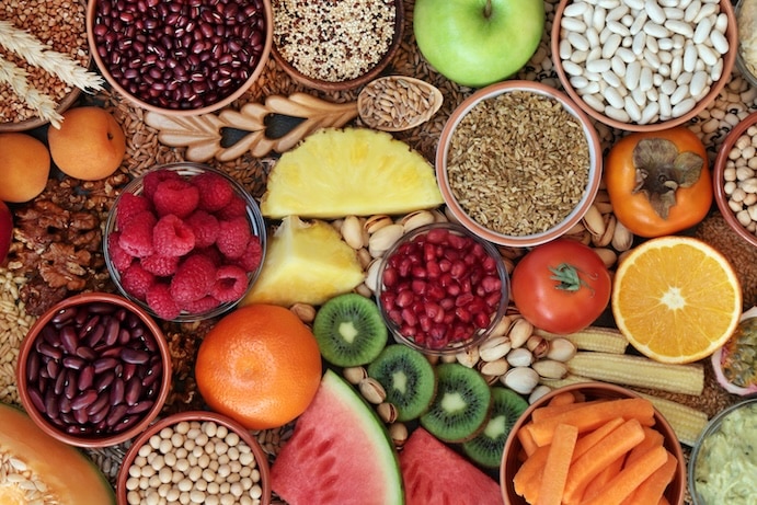 basket of fruit and healthy foods with sufficient fiber