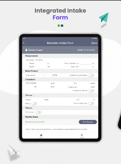 Test2Go biometric screening digital intake form
