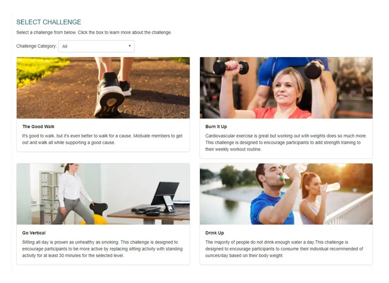 Wellness program management with challenge management tools
