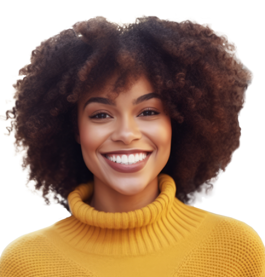 platform A young african american female wearing yellow sweater, smiling and looking into a camera platform A young african american female wearing yellow sweater, smiling and looking into a camera